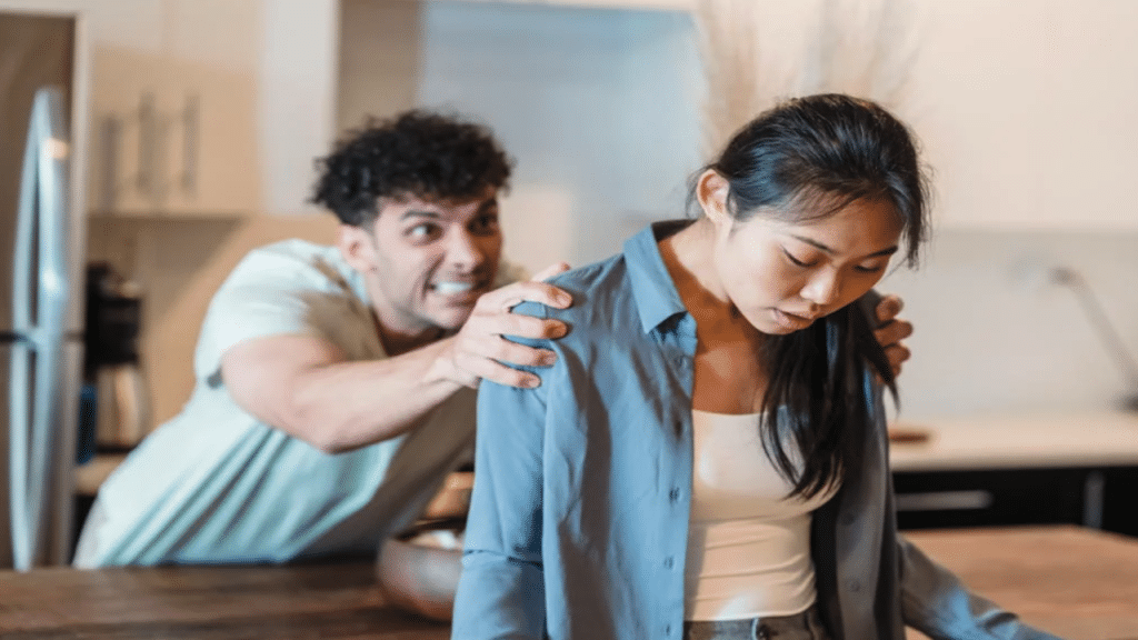 A man trying to shake his wife