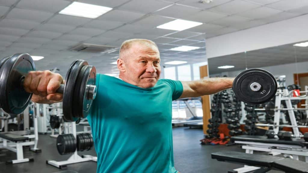 A man weight training