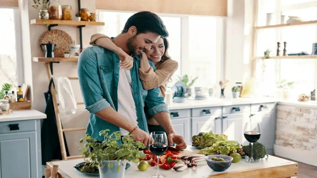 A couple cooking together