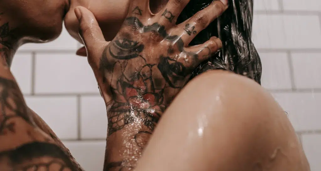 Couple -kissing in shower