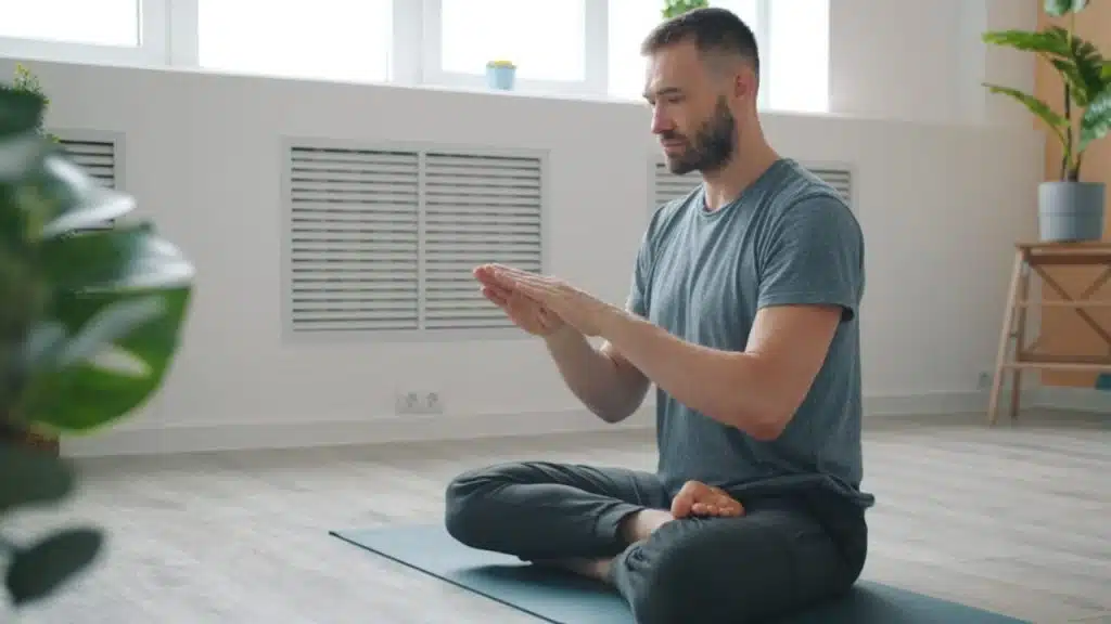 Man meditating in the living room