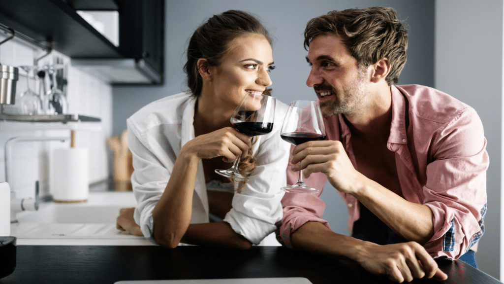 A couple having wine together