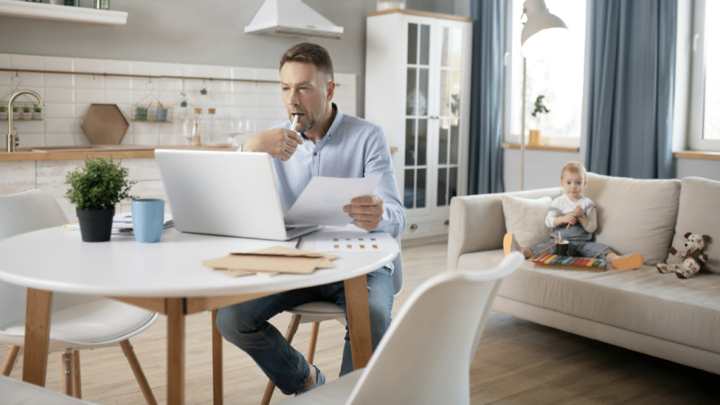 A dad busy working from home