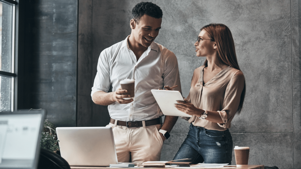 A man and a woman working together