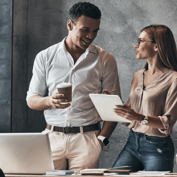 A man and a woman working together