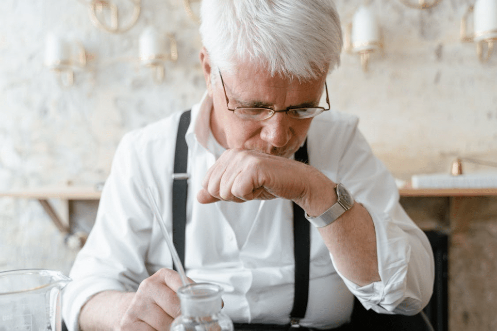 Old man smelling new scent