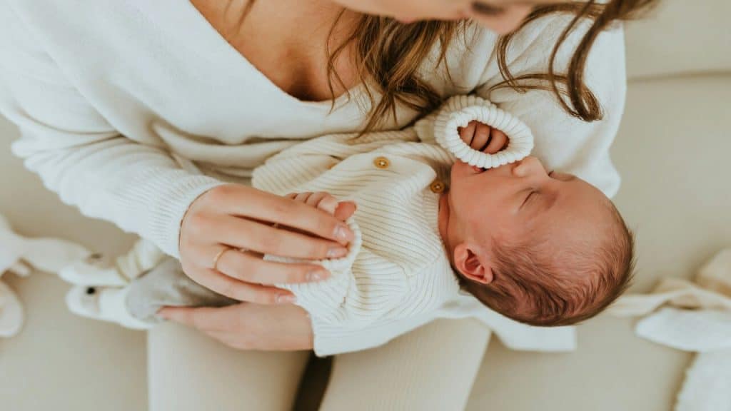 A new mom with her baby