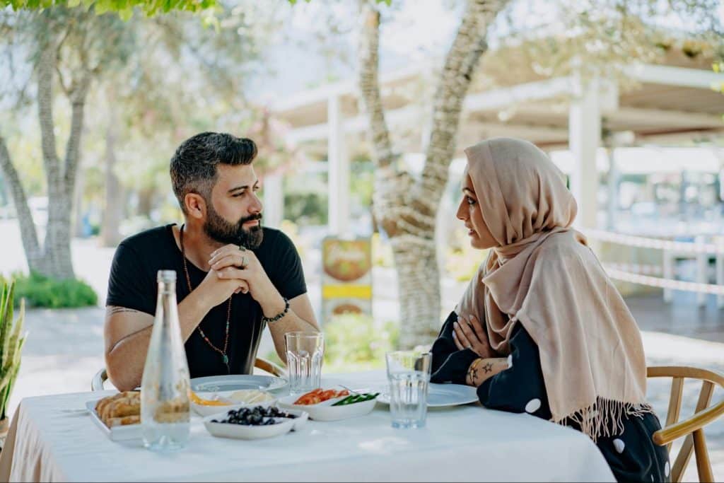 A man and woman having a casual lunch