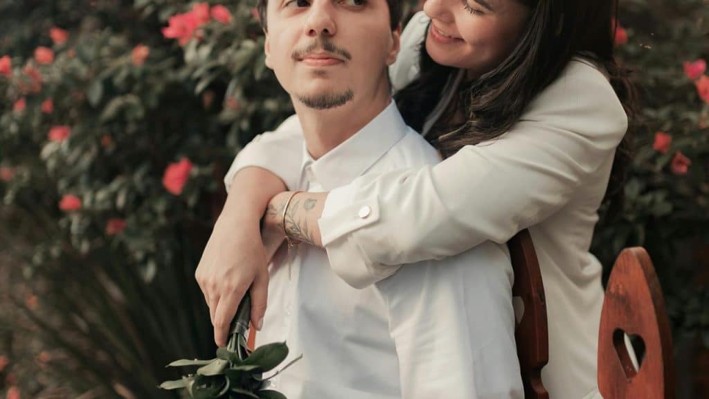 A romantic couple embracing