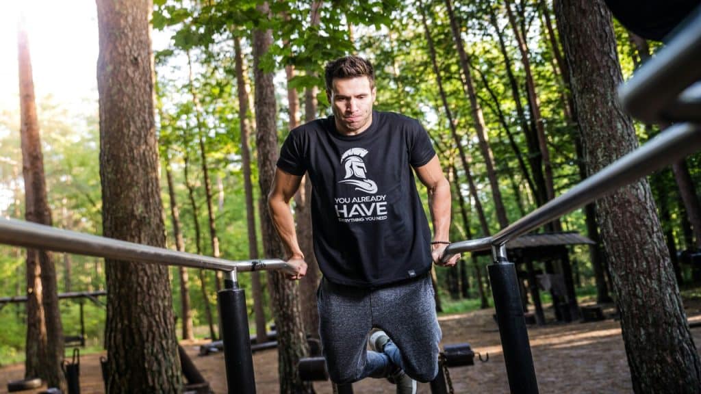 A man exercising outdoors