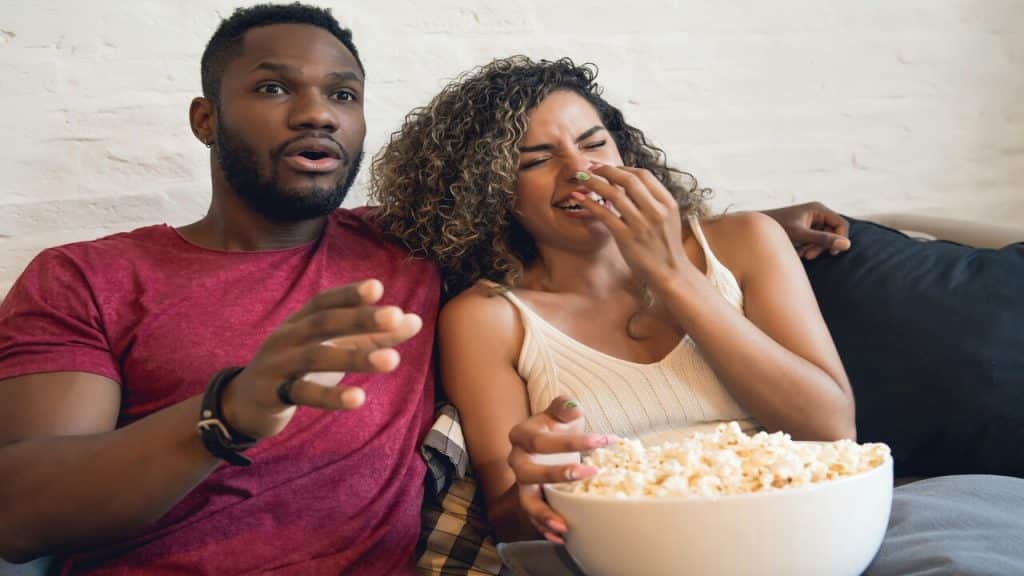 A couple having movie night together