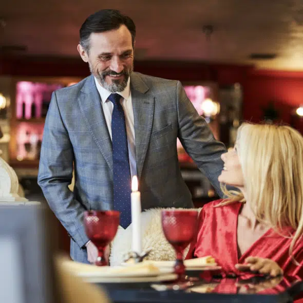A couple on a restaurant date