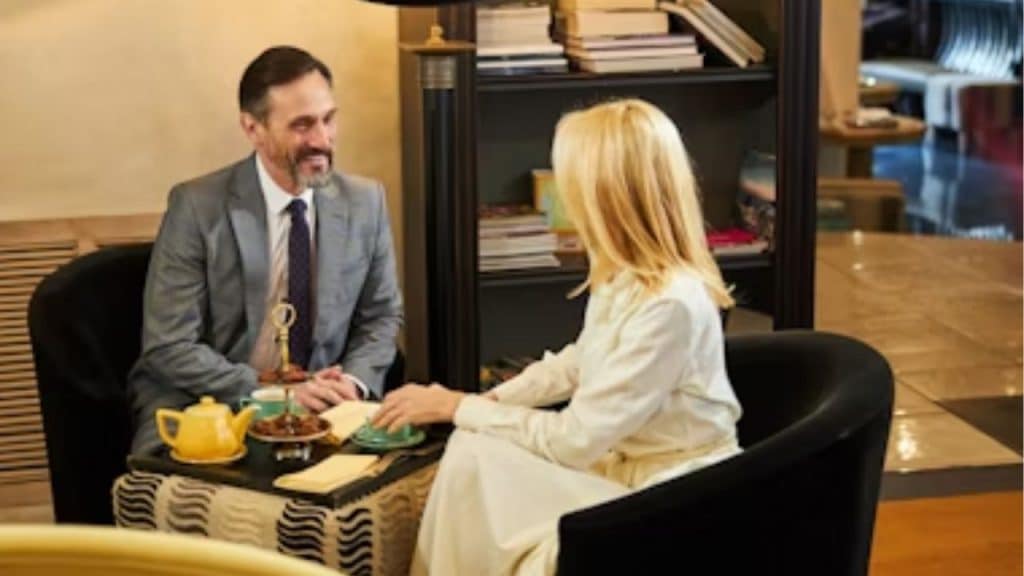 Mature man smiling during a thoughtful conversation