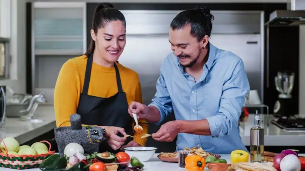 Couple preparing a healthy dinner together