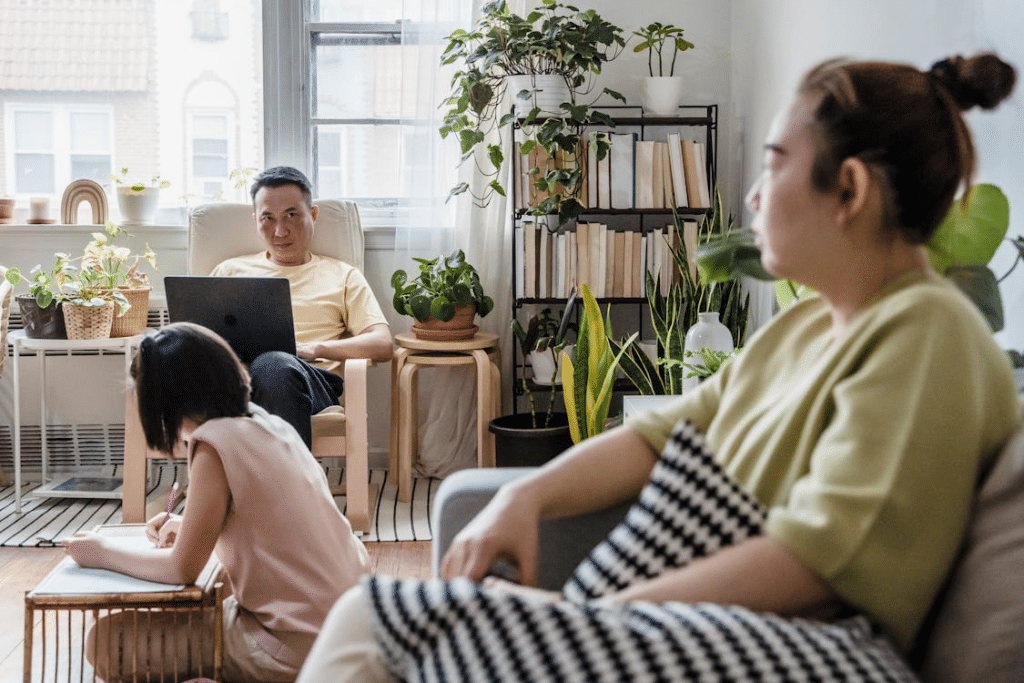 A Family Sitting in the Living Room