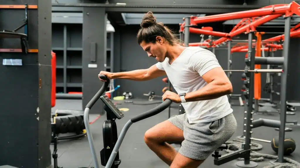 A man on an exercise bike