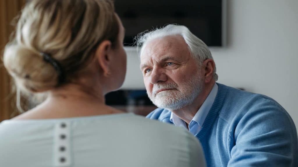 A man listening to his upset wife
