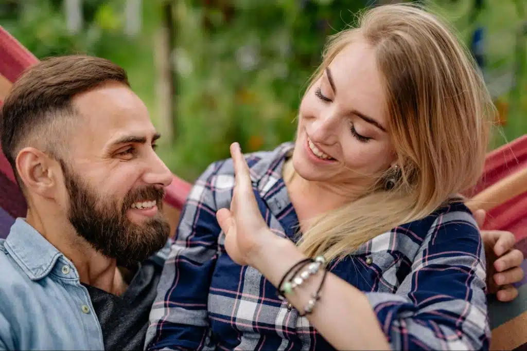 A man and woman having conversations