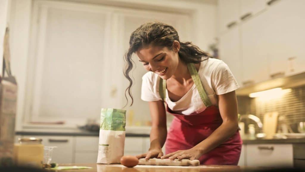 A woman baking at home