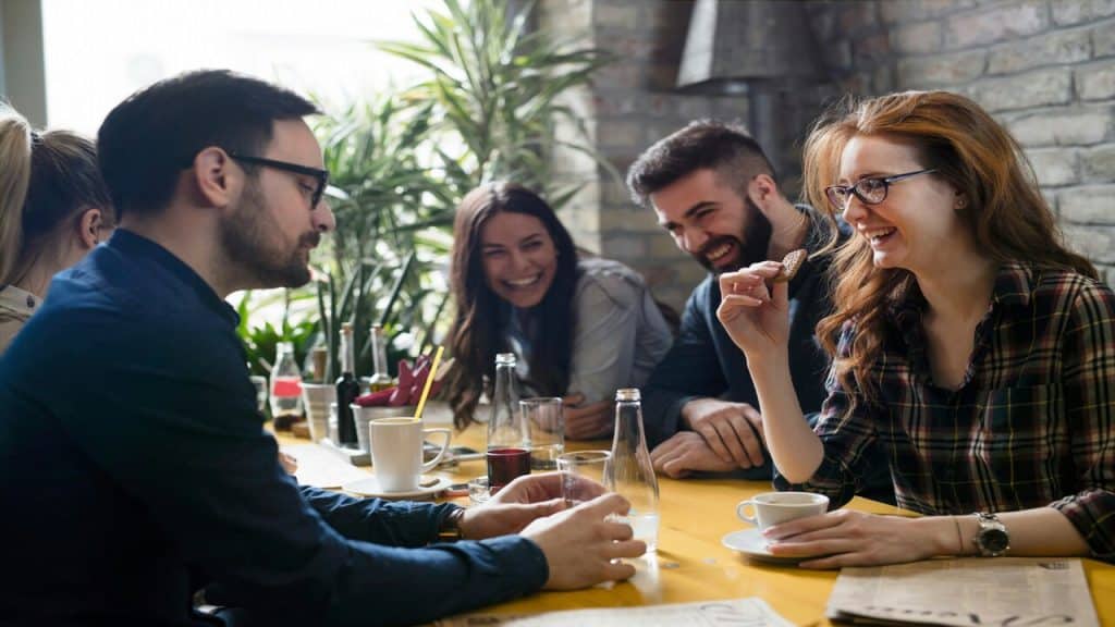Colleagues socializing after work