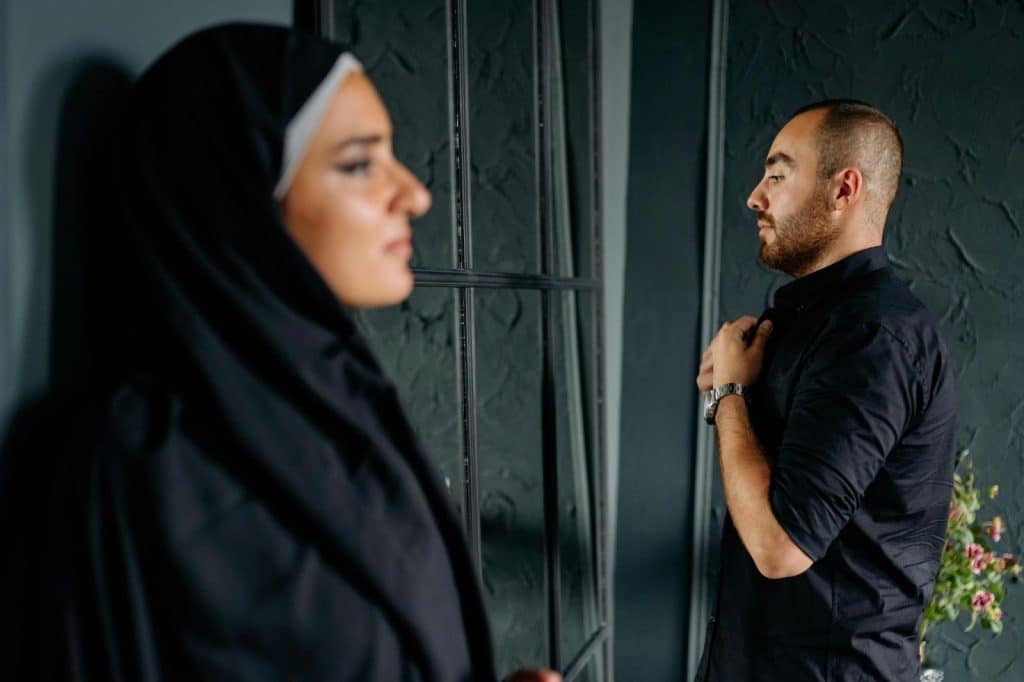 A man and woman having distance between each other