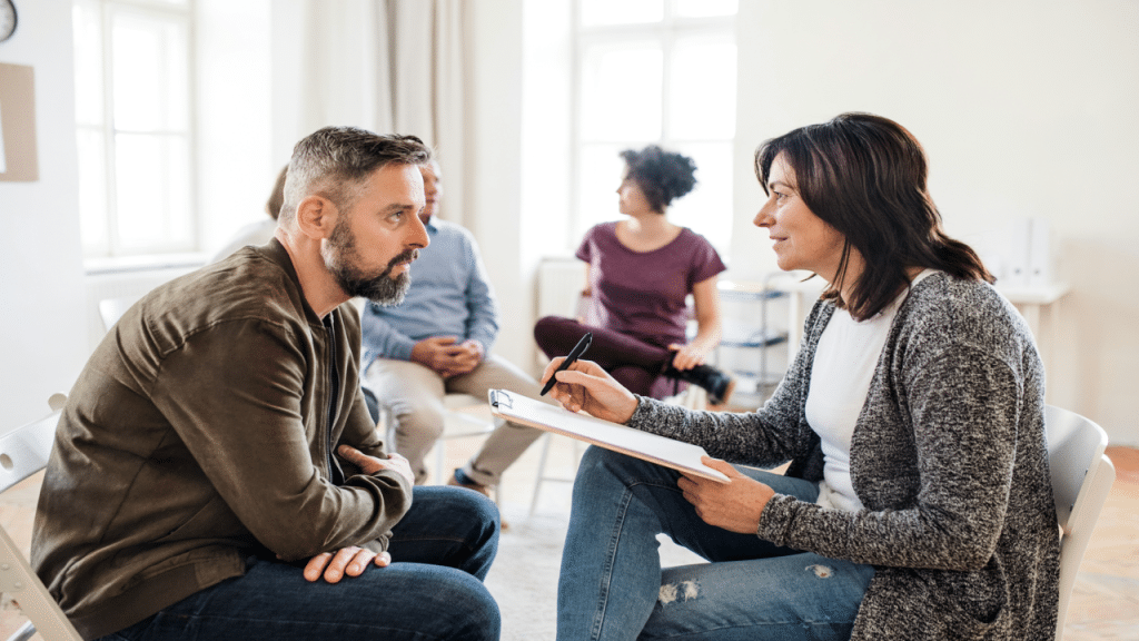 A mature man in group therapy