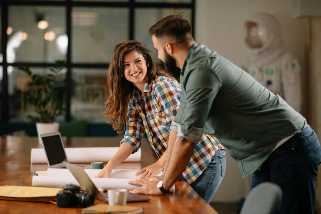 A man checking up on woman