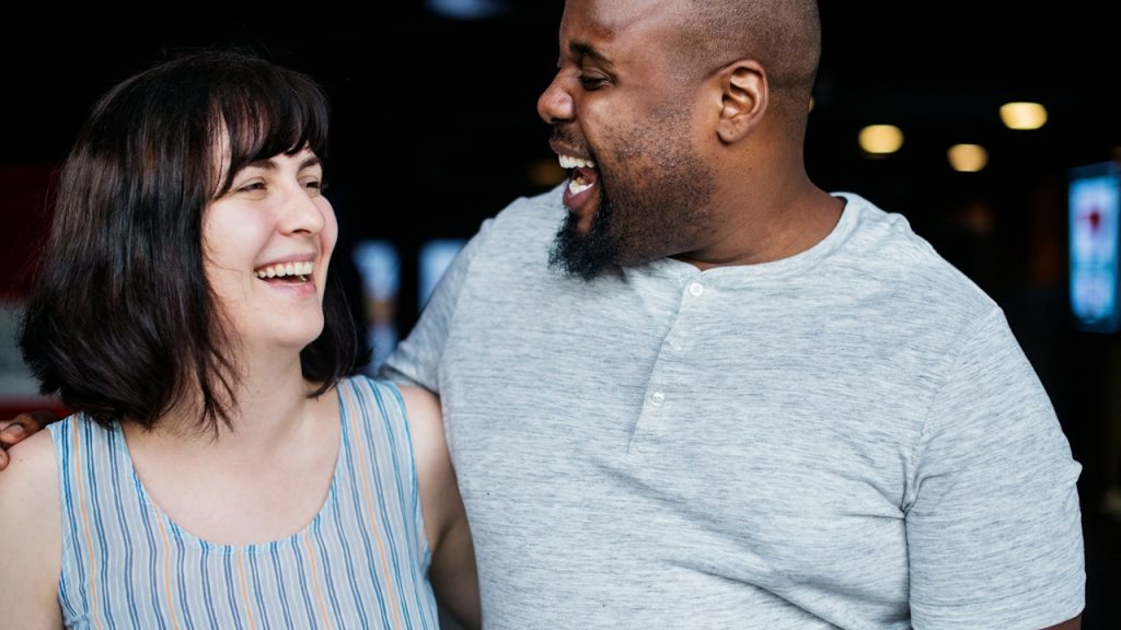 A happy couple out on a date.