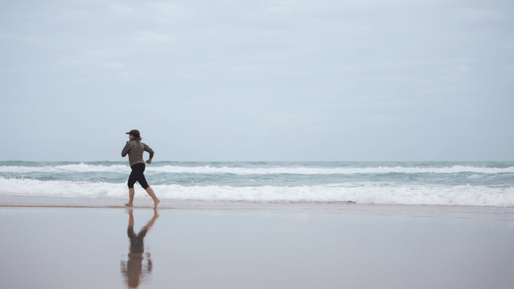 A woman jogging by herself