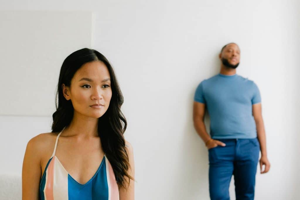 A man looking at the woman