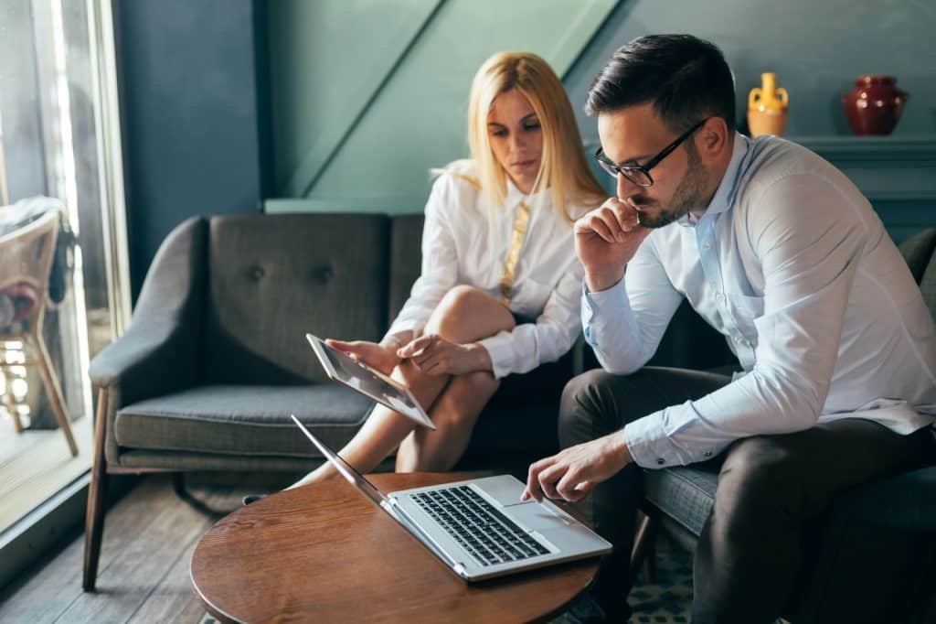 A man and woman working