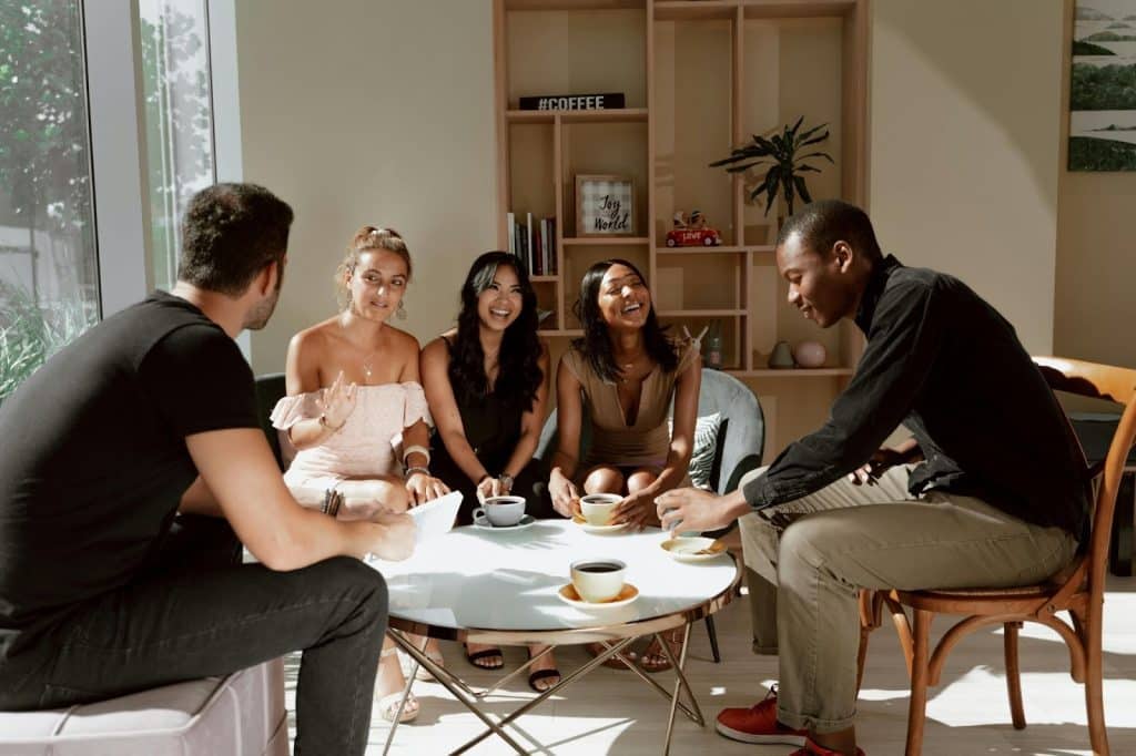 Two men and three women 