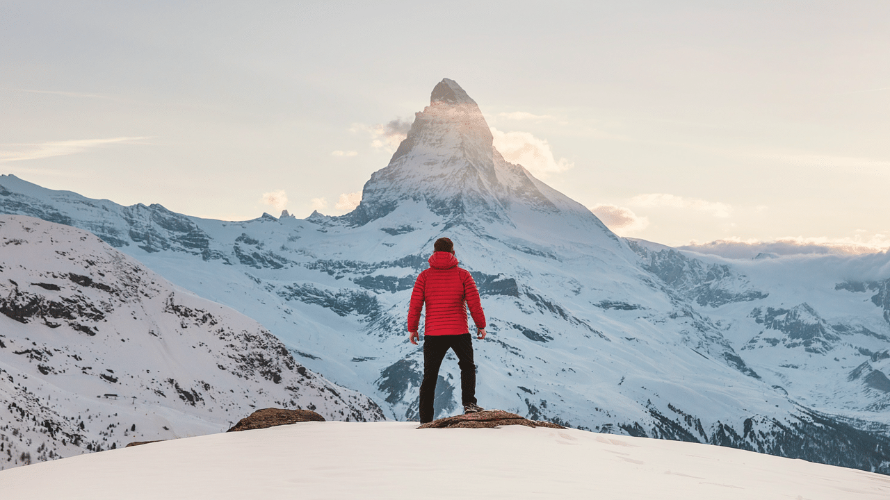 A man on top of a mountain