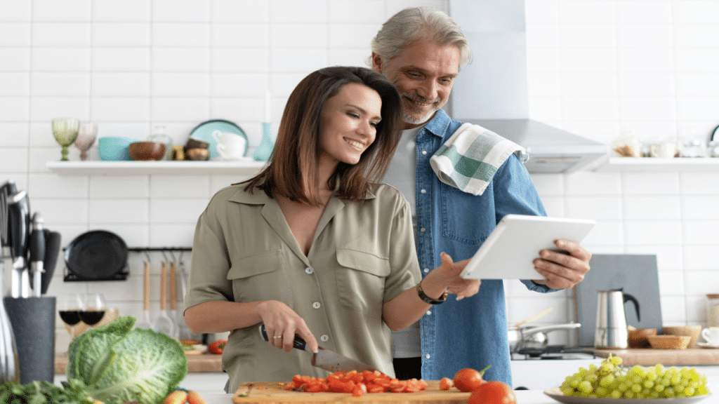 A couple cooking together