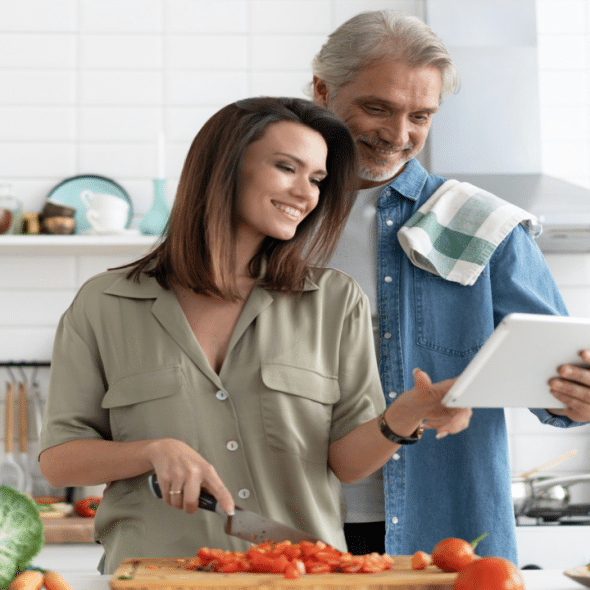 A couple cooking together