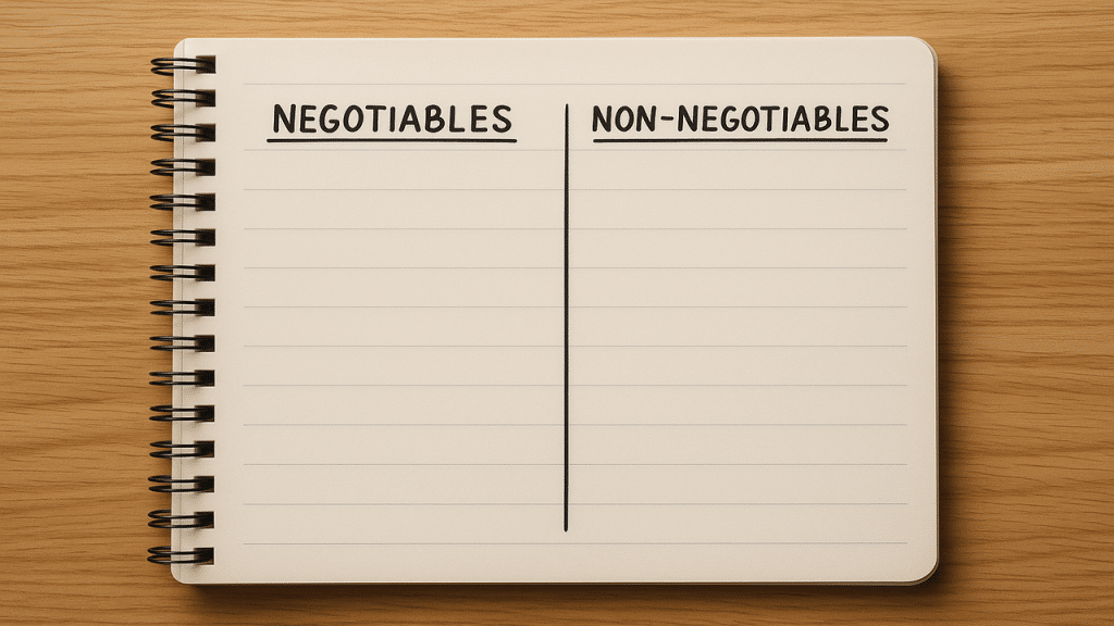A negotiables and non-negotiables list