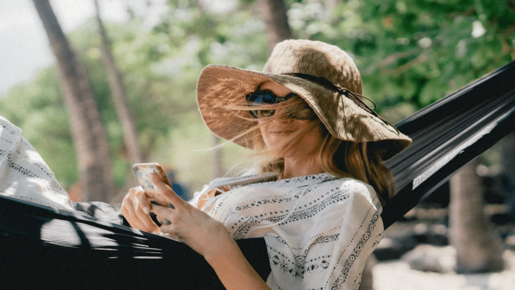A woman relaxing on a hammock