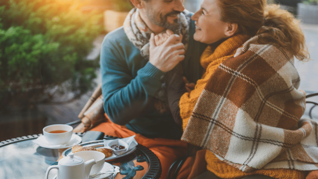A mature couple on a coffee date