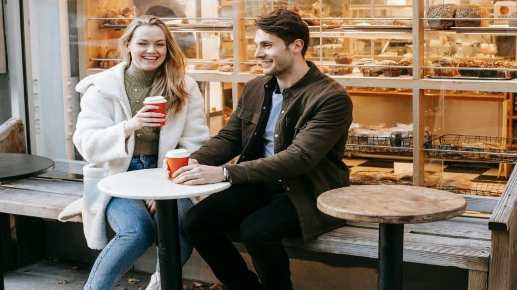 A couple having coffee together