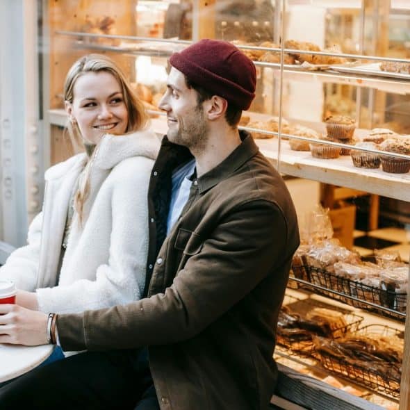 A man and woman having a coffee date