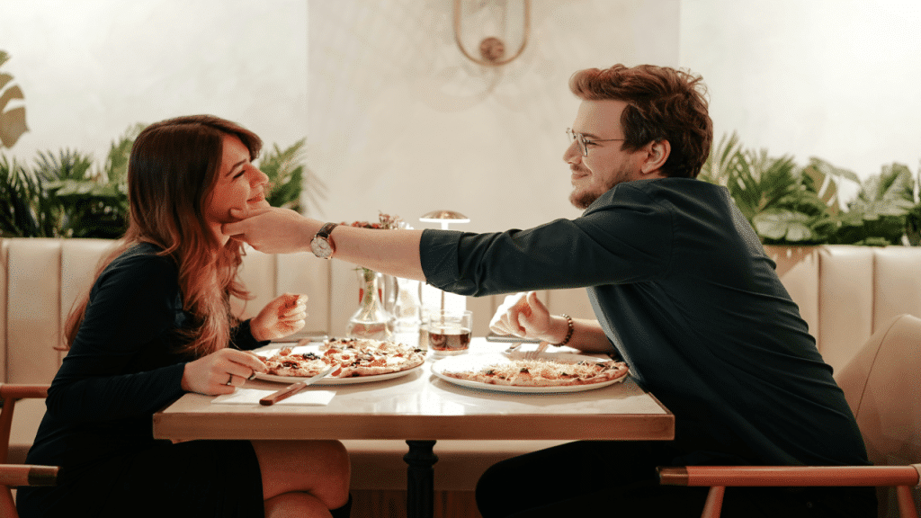 A couple during a pizza date