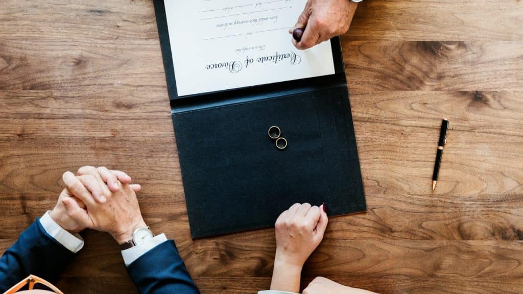 Breakup of a married couple with divorce certification.
