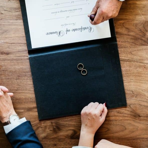 Breakup of a married couple with divorce certification.