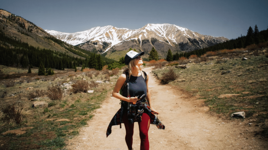 A woman hiking by herself