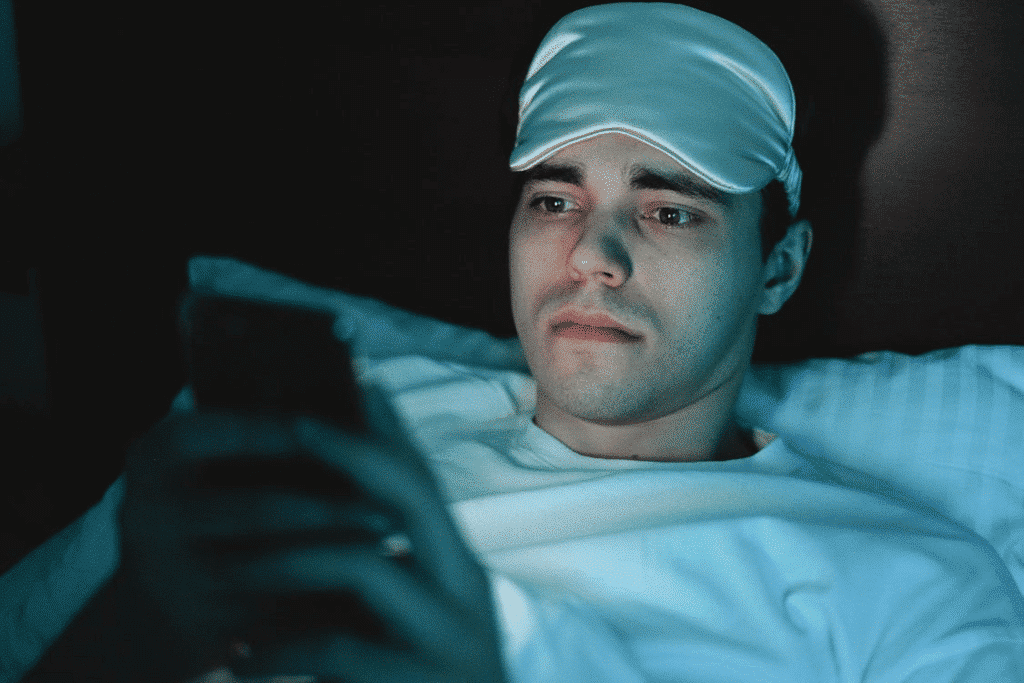 A man in white shirt using a phone