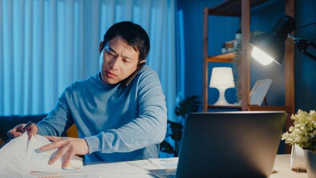 A man working until the evening