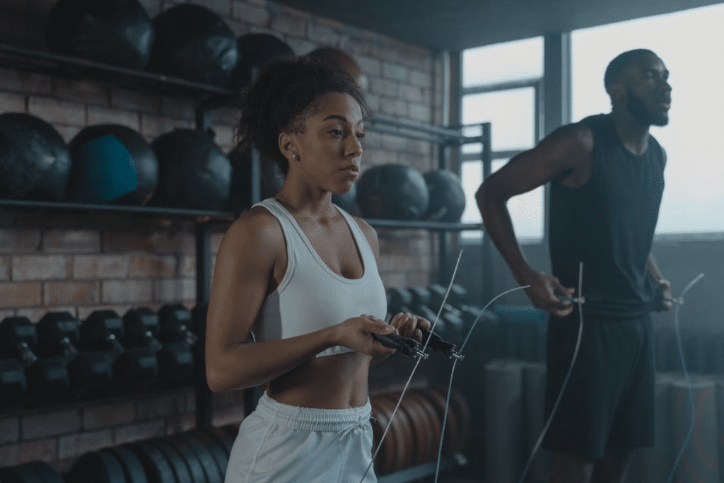 A man and a woman at the gym