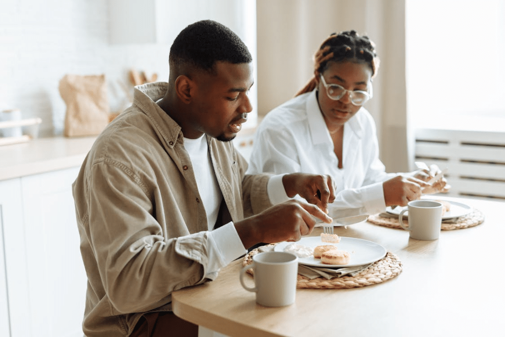 A Man and a Woman Having Breakfast Together