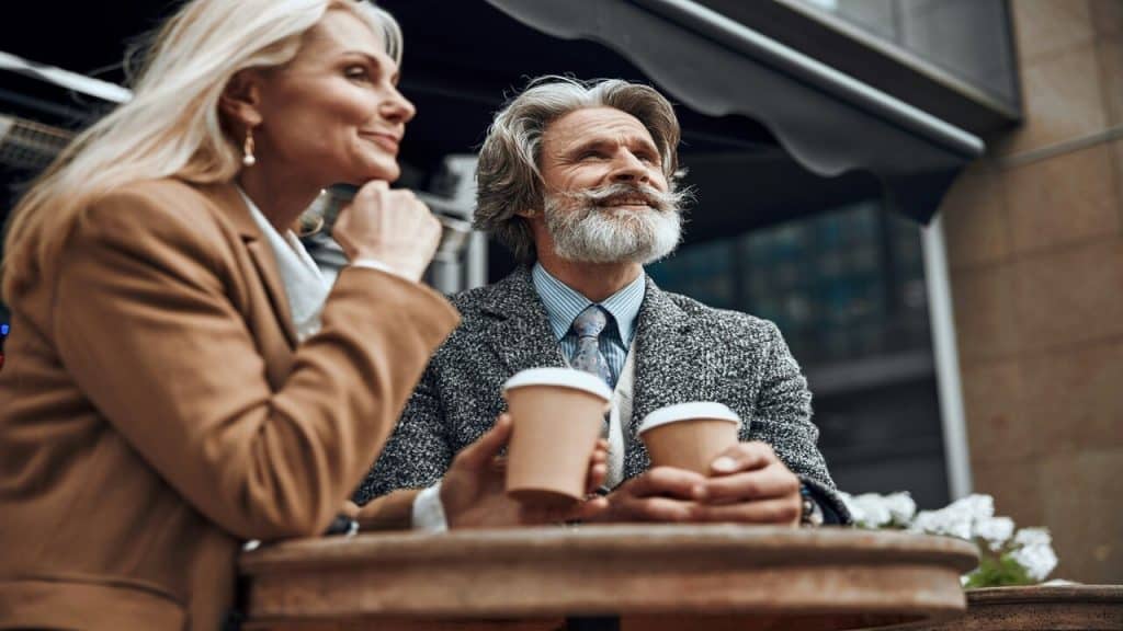 A mature couple on a coffee date