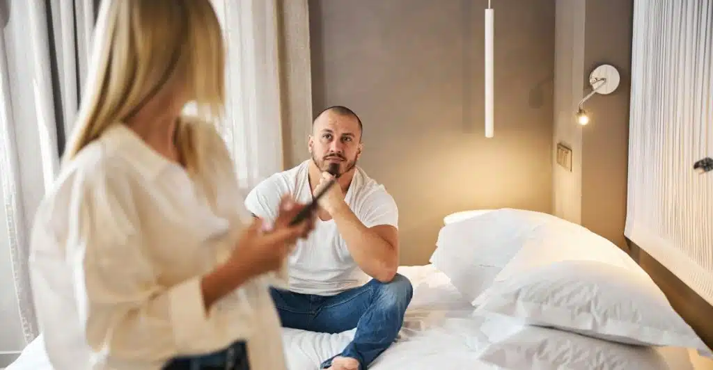 A man waiting for a woman to speak 